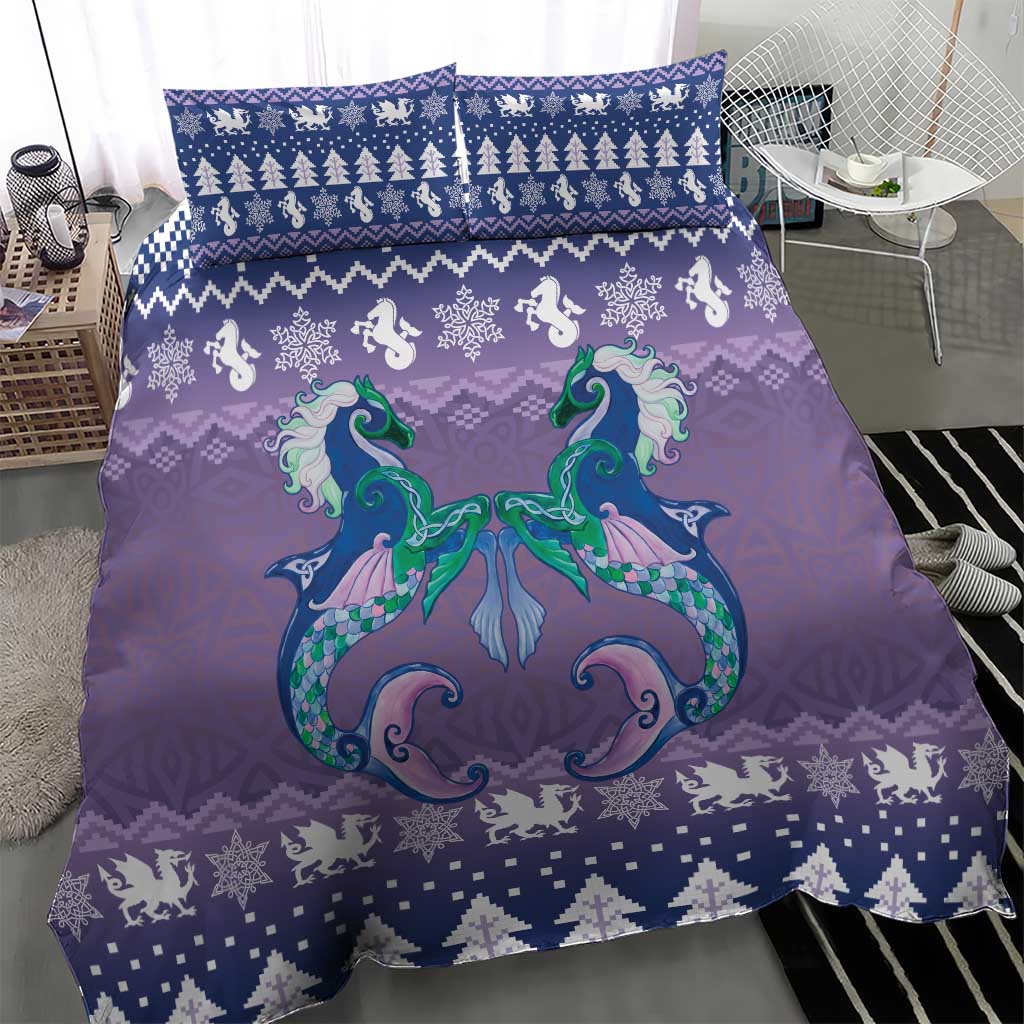 Carmarthenshire Wales Christmas Bedding Set Heraldic Sea-Horse Celtic Design - Wonder Print Shop