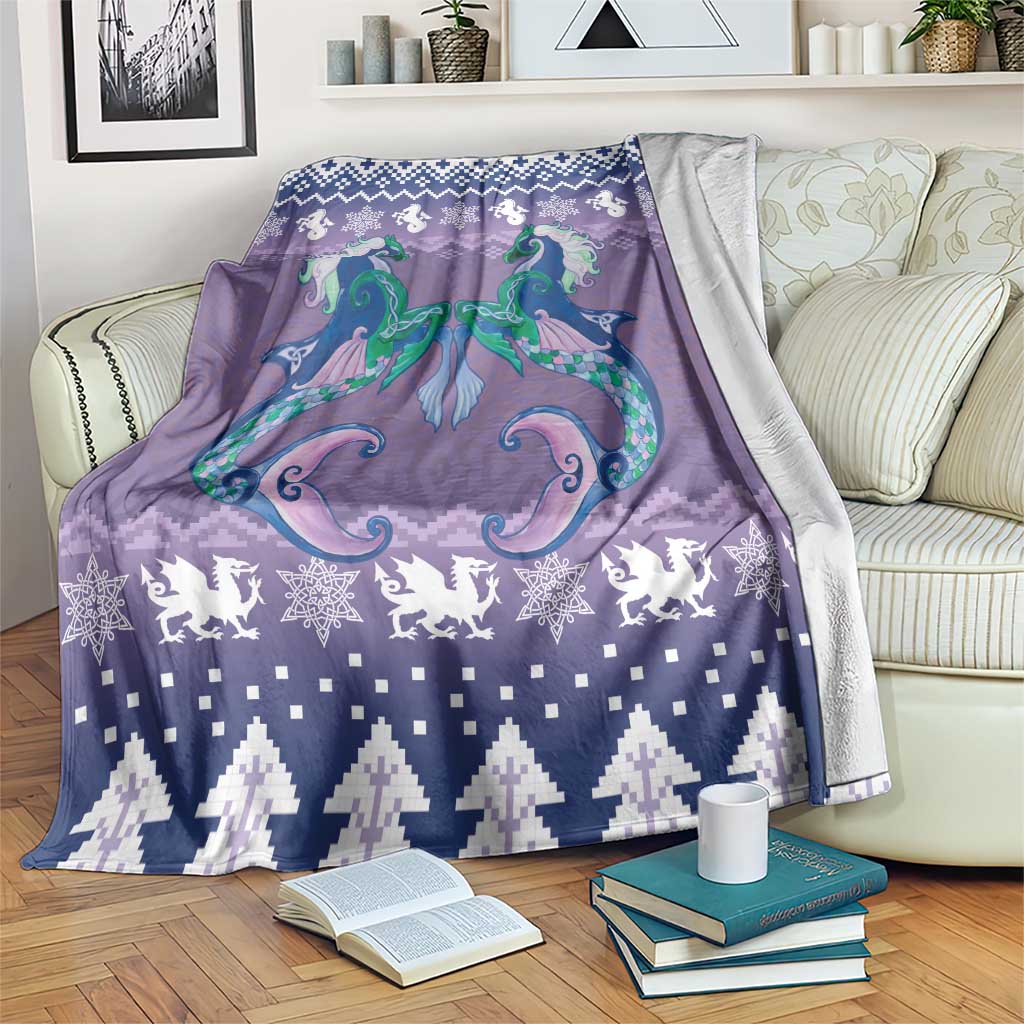 Carmarthenshire Wales Christmas Blanket Heraldic Sea-Horse Celtic Design - Wonder Print Shop