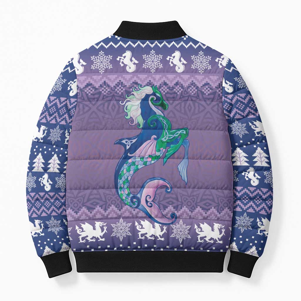 Carmarthenshire Wales Christmas Bomber Puffer Jacket Heraldic Sea-Horse Celtic Design - Wonder Print Shop