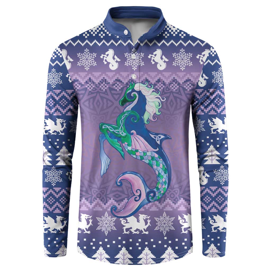 Carmarthenshire Wales Christmas Button Sweatshirt Heraldic Sea-Horse Celtic Design - Wonder Print Shop