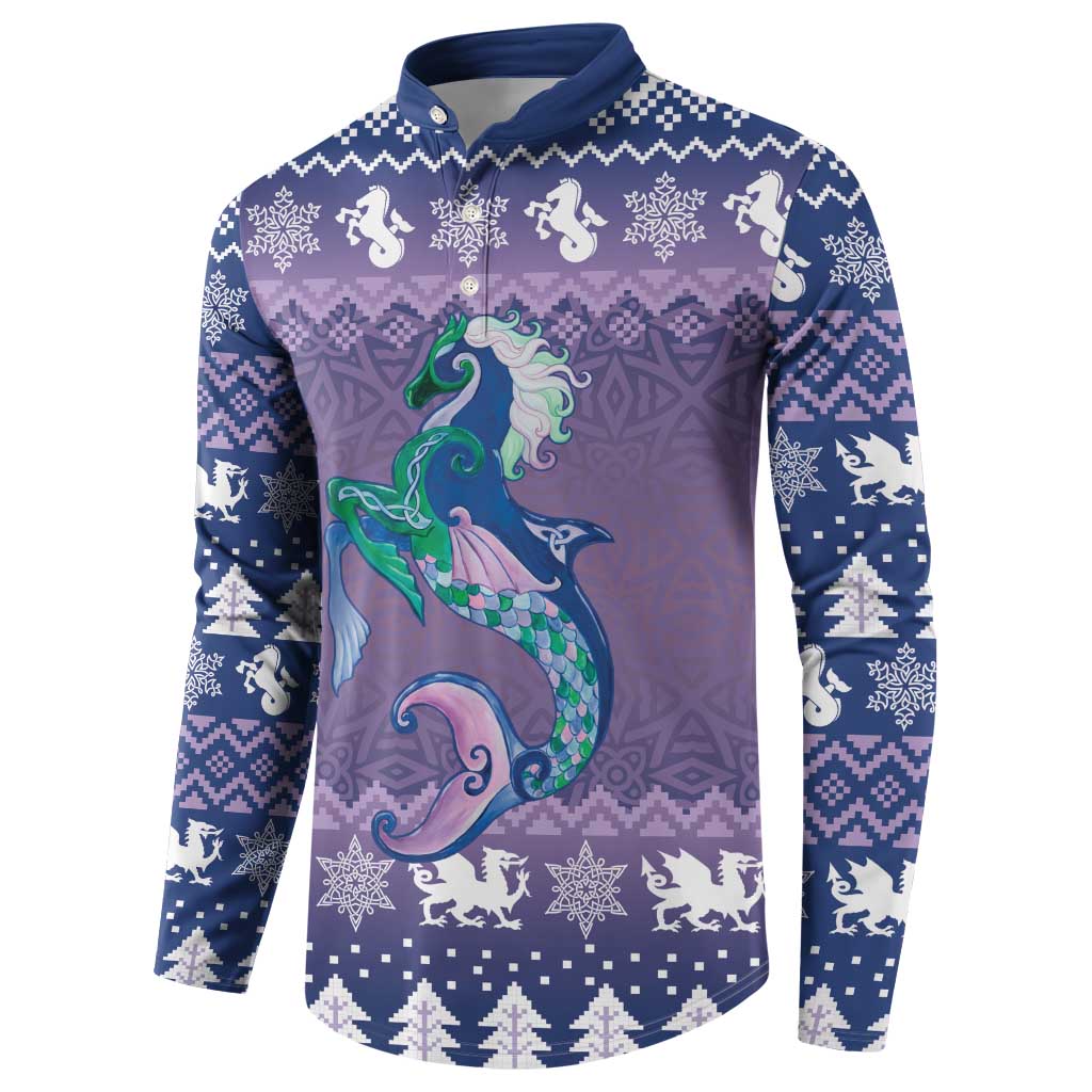 Carmarthenshire Wales Christmas Button Sweatshirt Heraldic Sea-Horse Celtic Design - Wonder Print Shop