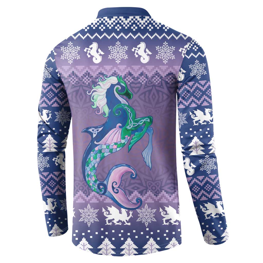 Carmarthenshire Wales Christmas Button Sweatshirt Heraldic Sea-Horse Celtic Design - Wonder Print Shop
