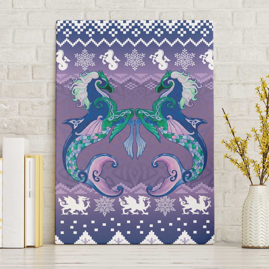 Carmarthenshire Wales Christmas Canvas Wall Art Heraldic Sea-Horse Celtic Design - Wonder Print Shop