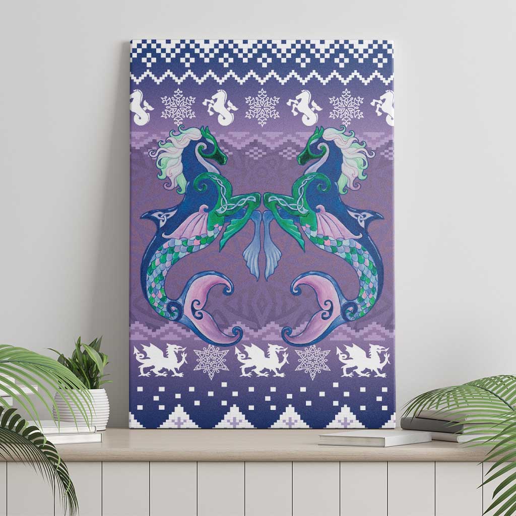 Carmarthenshire Wales Christmas Canvas Wall Art Heraldic Sea-Horse Celtic Design - Wonder Print Shop