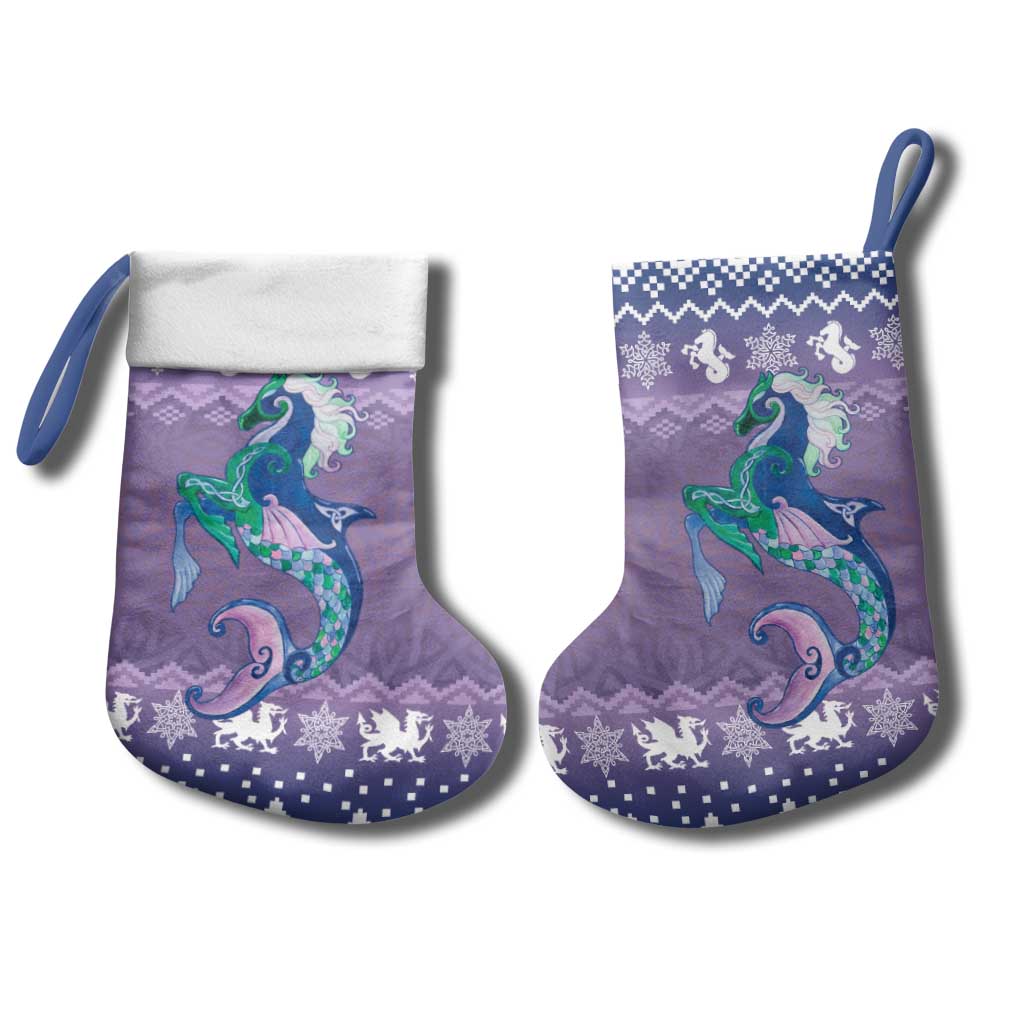 Carmarthenshire Wales Christmas Stocking Heraldic Sea-Horse Celtic Design - Wonder Print Shop