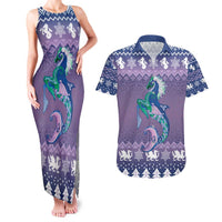 Carmarthenshire Wales Christmas Couples Matching Tank Maxi Dress and Hawaiian Shirt Heraldic Sea-Horse Celtic Design - Wonder Print Shop