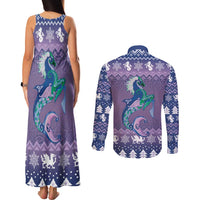 Carmarthenshire Wales Christmas Couples Matching Tank Maxi Dress and Long Sleeve Button Shirt Heraldic Sea-Horse Celtic Design - Wonder Print Shop