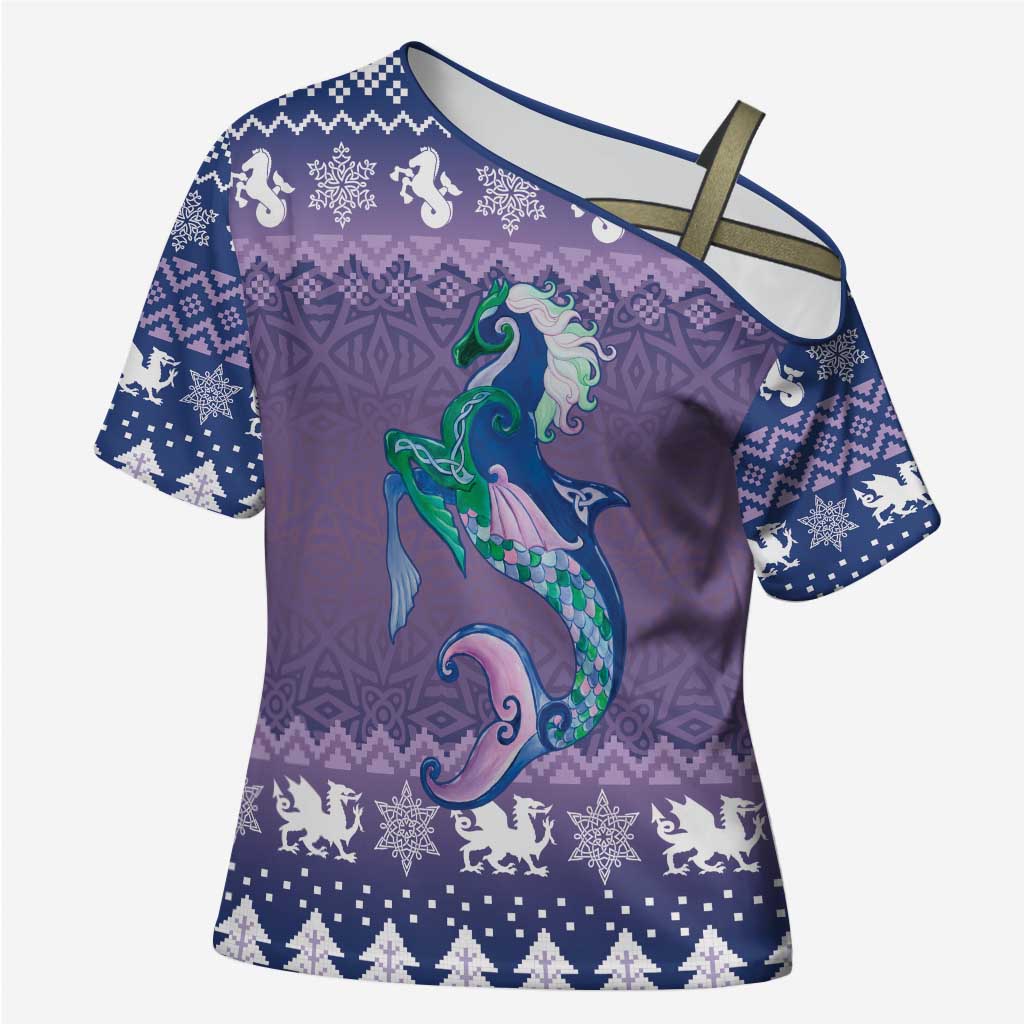 Carmarthenshire Wales Christmas Cross Shoulder Shirt Heraldic Sea-Horse Celtic Design - Wonder Print Shop