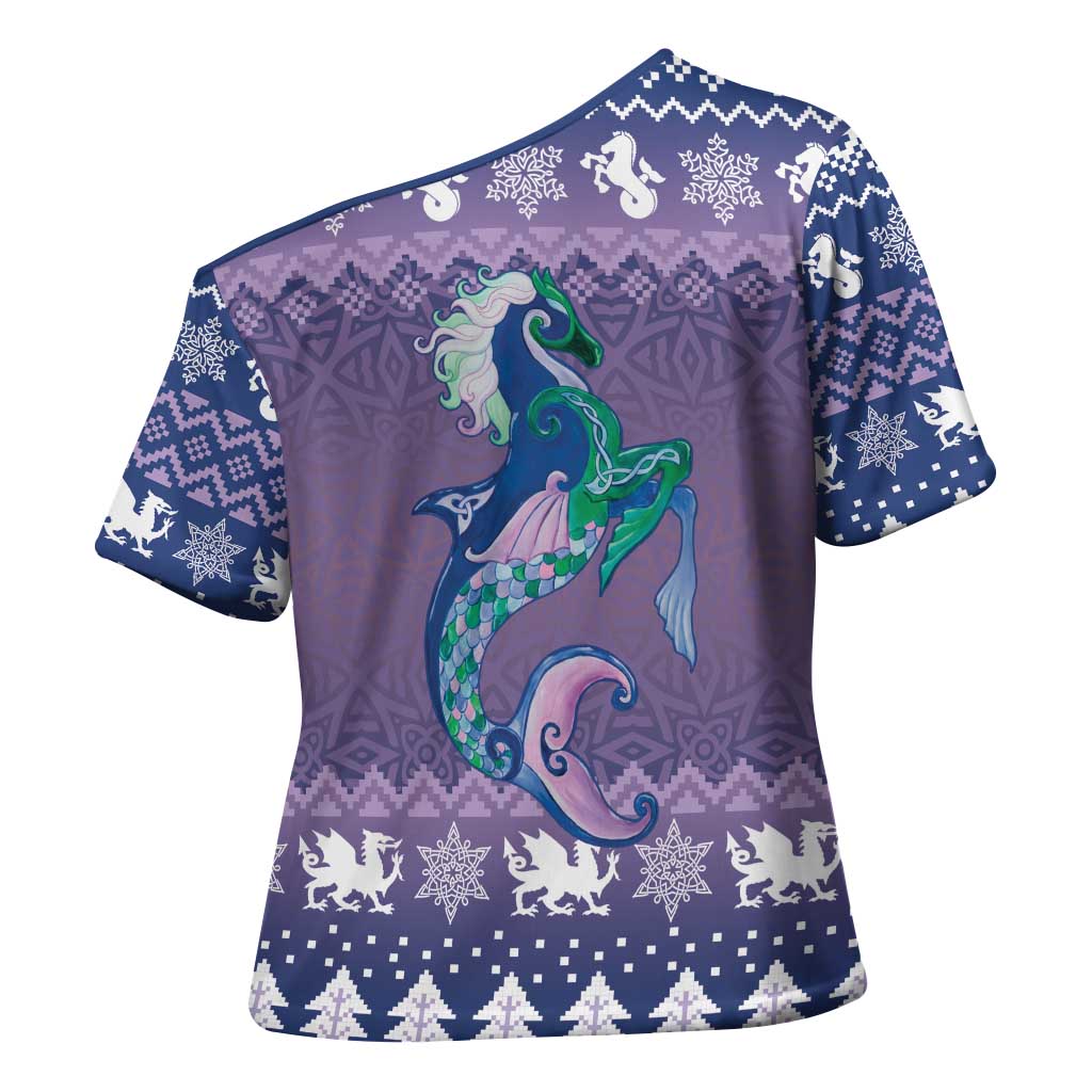 Carmarthenshire Wales Christmas Cross Shoulder Shirt Heraldic Sea-Horse Celtic Design - Wonder Print Shop