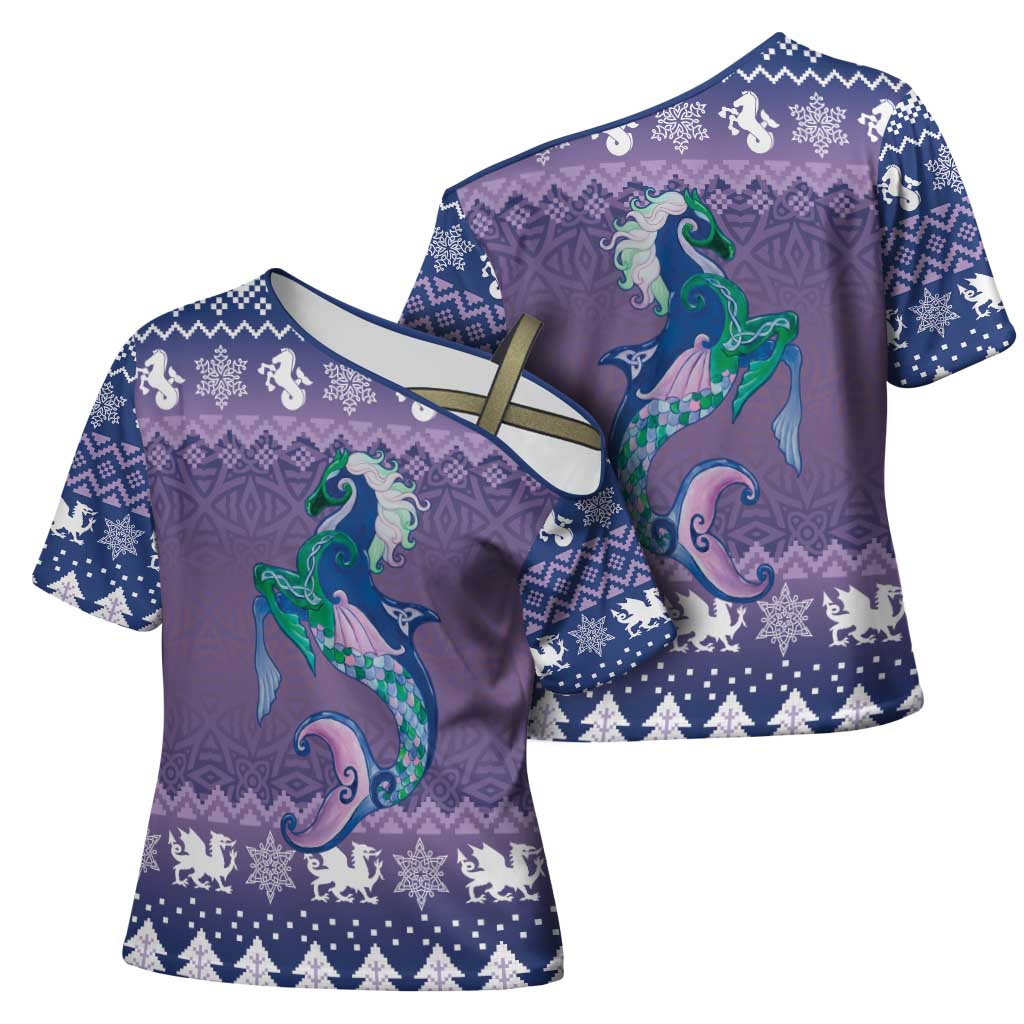 Carmarthenshire Wales Christmas Cross Shoulder Shirt Heraldic Sea-Horse Celtic Design - Wonder Print Shop