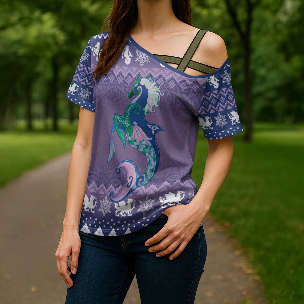 Carmarthenshire Wales Christmas Cross Shoulder Shirt Heraldic Sea-Horse Celtic Design - Wonder Print Shop