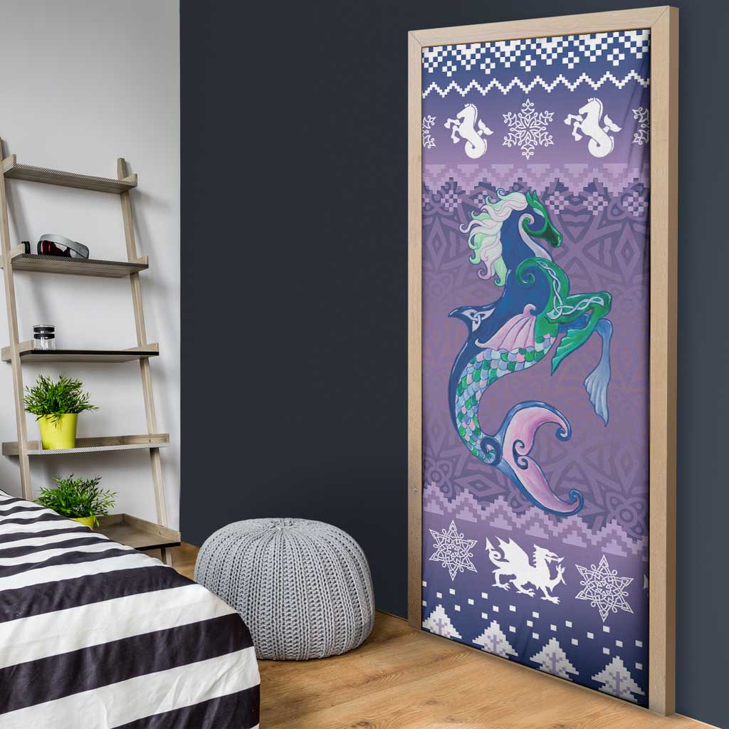 Carmarthenshire Wales Christmas Door Cover Heraldic Sea-Horse Celtic Design - Wonder Print Shop