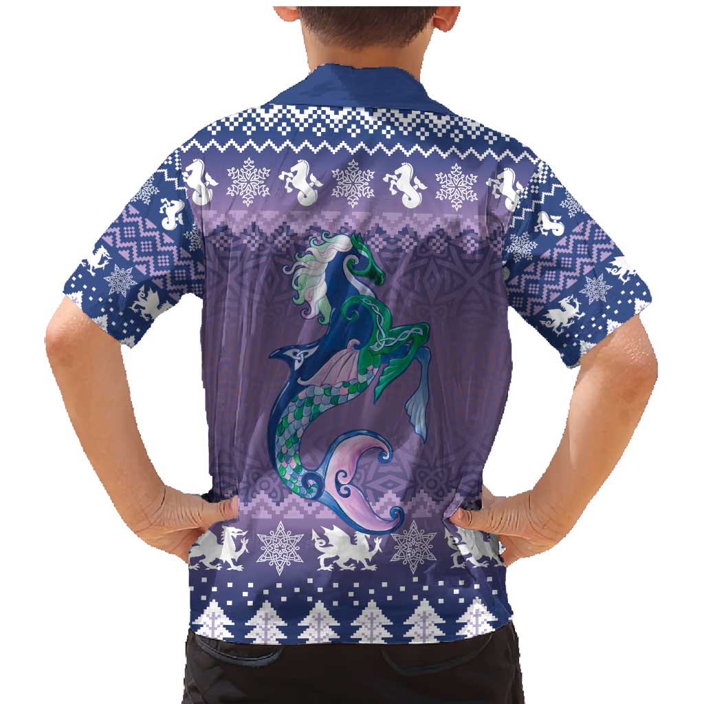 Carmarthenshire Wales Christmas Family Matching Mermaid Dress and Hawaiian Shirt Heraldic Sea-Horse Celtic Design - Wonder Print Shop
