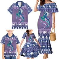 Carmarthenshire Wales Christmas Family Matching Mermaid Dress and Hawaiian Shirt Heraldic Sea-Horse Celtic Design - Wonder Print Shop