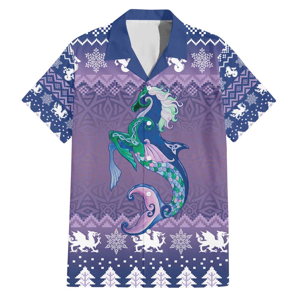 Carmarthenshire Wales Christmas Family Matching Mermaid Dress and Hawaiian Shirt Heraldic Sea-Horse Celtic Design - Wonder Print Shop