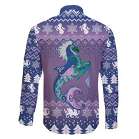 Carmarthenshire Wales Christmas Family Matching Off The Shoulder Long Sleeve Dress and Hawaiian Shirt Heraldic Sea-Horse Celtic Design - Wonder Print Shop