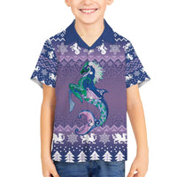 Carmarthenshire Wales Christmas Family Matching Off The Shoulder Long Sleeve Dress and Hawaiian Shirt Heraldic Sea-Horse Celtic Design - Wonder Print Shop