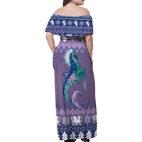 Carmarthenshire Wales Christmas Family Matching Off Shoulder Maxi Dress and Hawaiian Shirt Heraldic Sea-Horse Celtic Design - Wonder Print Shop