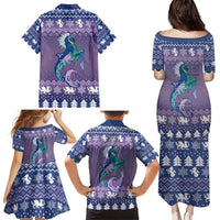 Carmarthenshire Wales Christmas Family Matching Puletasi and Hawaiian Shirt Heraldic Sea-Horse Celtic Design - Wonder Print Shop