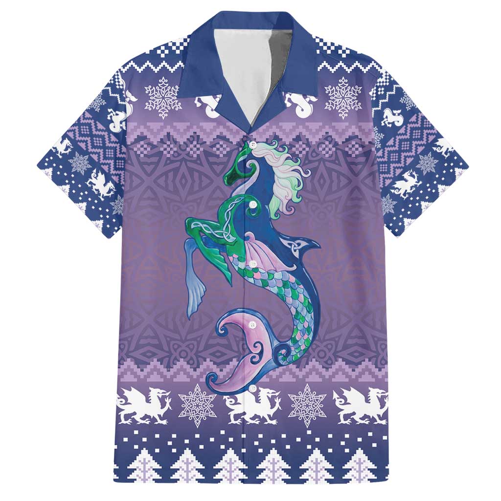 Carmarthenshire Wales Christmas Family Matching Short Sleeve Bodycon Dress and Hawaiian Shirt Heraldic Sea-Horse Celtic Design - Wonder Print Shop