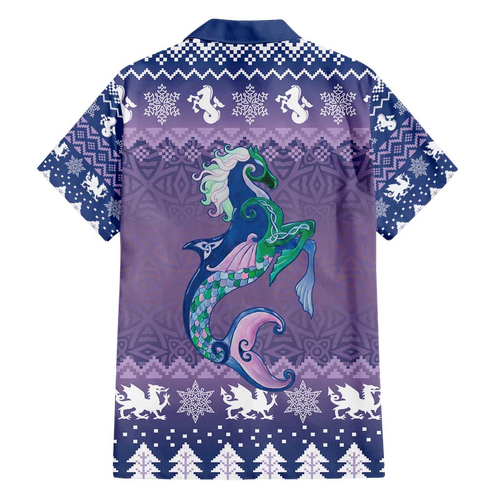 Carmarthenshire Wales Christmas Family Matching Short Sleeve Bodycon Dress and Hawaiian Shirt Heraldic Sea-Horse Celtic Design - Wonder Print Shop
