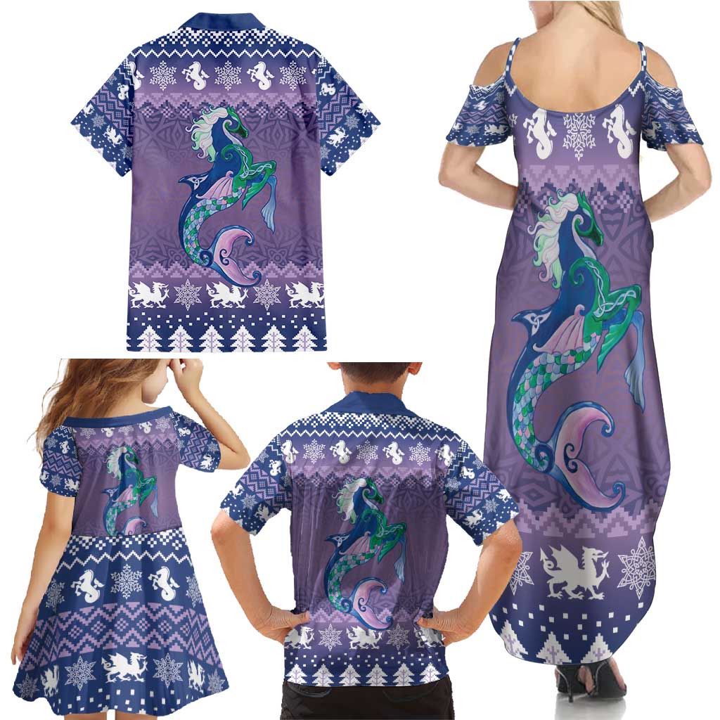 Carmarthenshire Wales Christmas Family Matching Summer Maxi Dress and Hawaiian Shirt Heraldic Sea-Horse Celtic Design - Wonder Print Shop