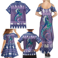 Carmarthenshire Wales Christmas Family Matching Summer Maxi Dress and Hawaiian Shirt Heraldic Sea-Horse Celtic Design - Wonder Print Shop