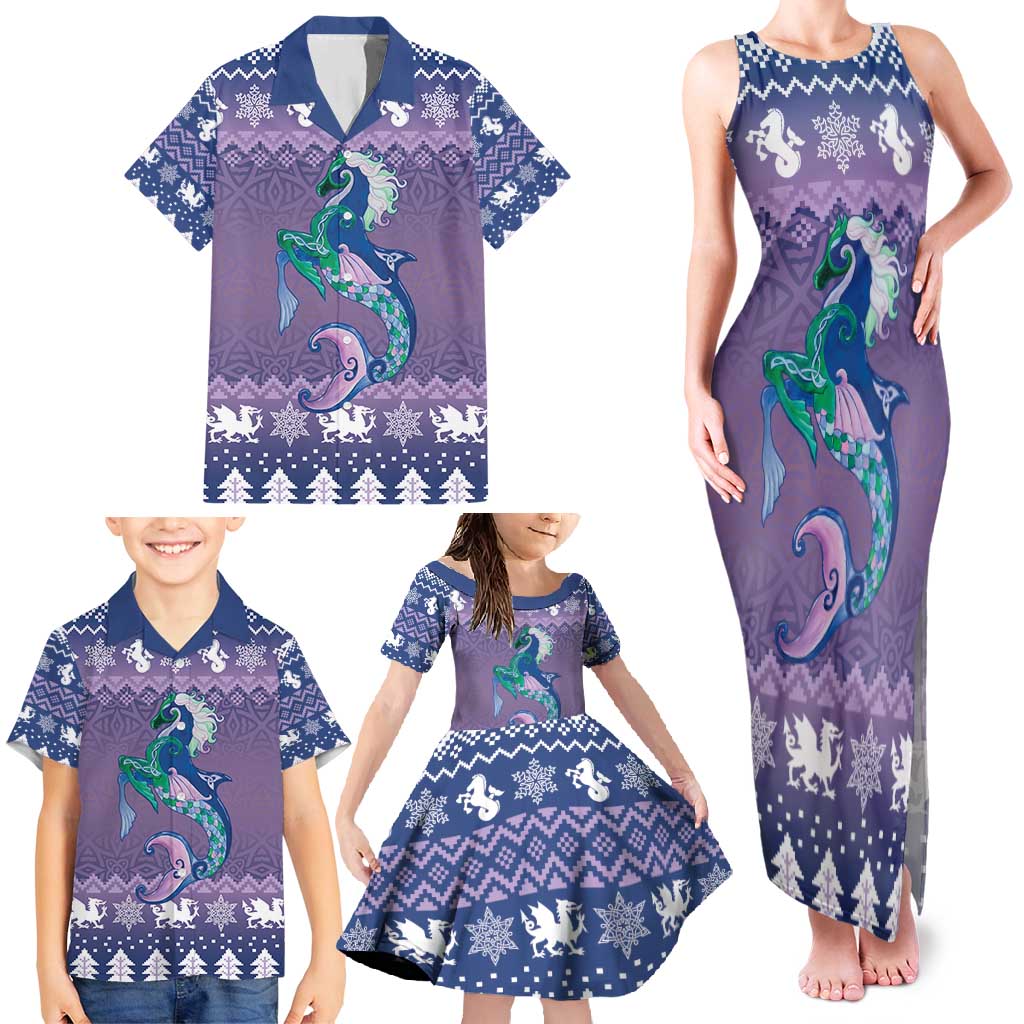 Carmarthenshire Wales Christmas Family Matching Tank Maxi Dress and Hawaiian Shirt Heraldic Sea-Horse Celtic Design - Wonder Print Shop