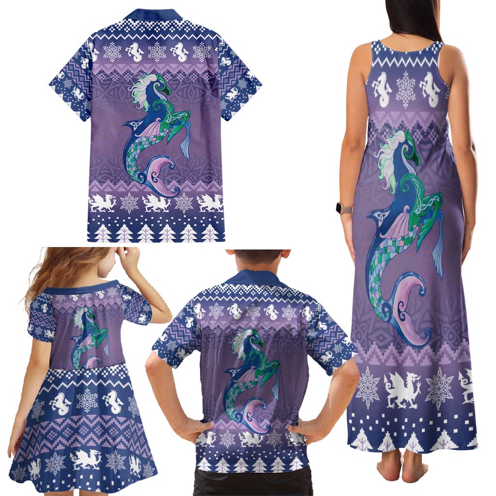Carmarthenshire Wales Christmas Family Matching Tank Maxi Dress and Hawaiian Shirt Heraldic Sea-Horse Celtic Design - Wonder Print Shop