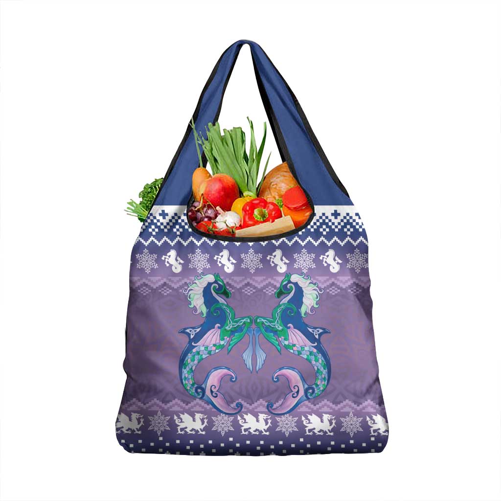 Carmarthenshire Wales Christmas Grocery Bag Heraldic Sea-Horse Celtic Design - Wonder Print Shop