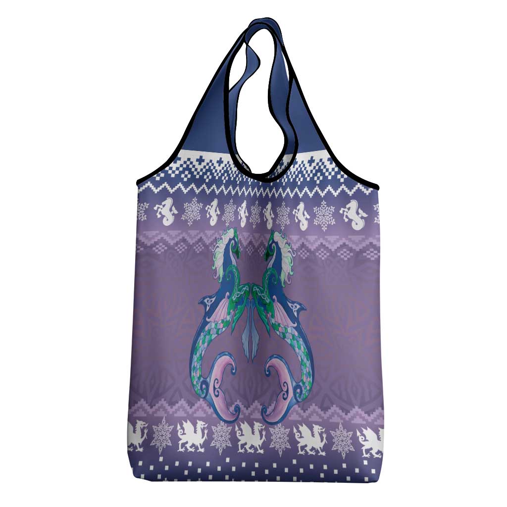 Carmarthenshire Wales Christmas Grocery Bag Heraldic Sea-Horse Celtic Design - Wonder Print Shop