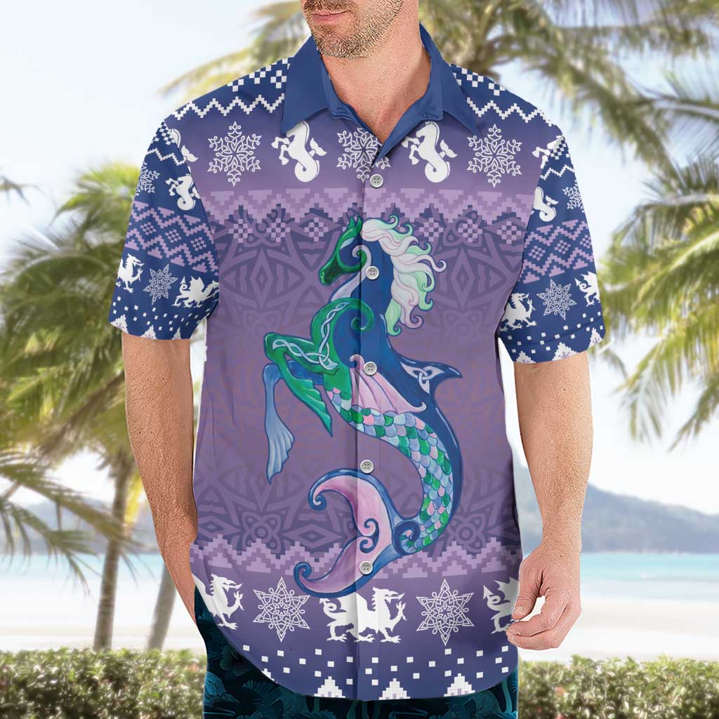 Carmarthenshire Wales Christmas Hawaiian Shirt Heraldic Sea-Horse Celtic Design - Wonder Print Shop