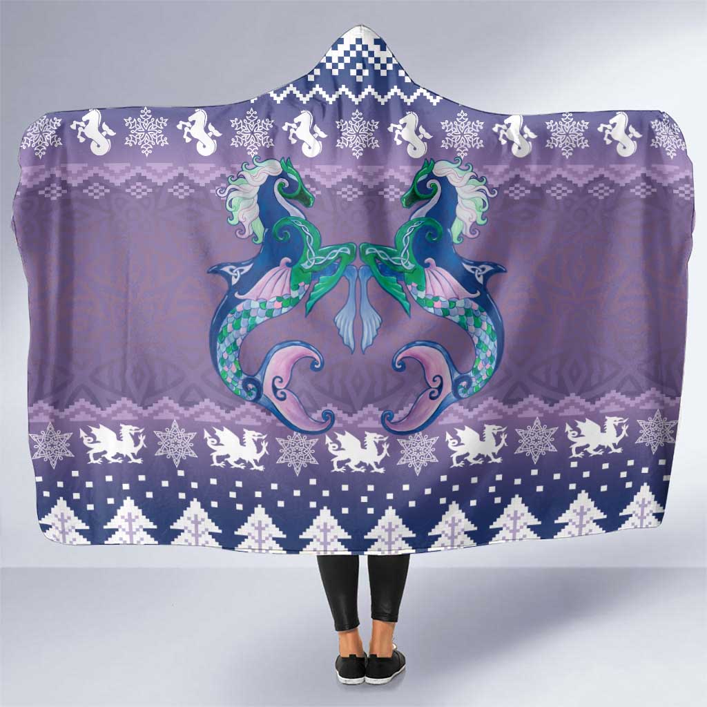 Carmarthenshire Wales Christmas Hooded Blanket Heraldic Sea-Horse Celtic Design - Wonder Print Shop