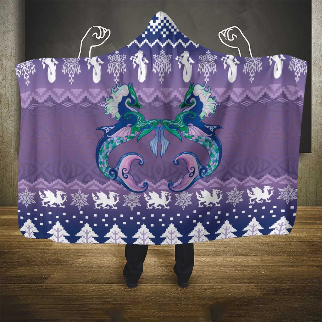 Carmarthenshire Wales Christmas Hooded Blanket Heraldic Sea-Horse Celtic Design - Wonder Print Shop