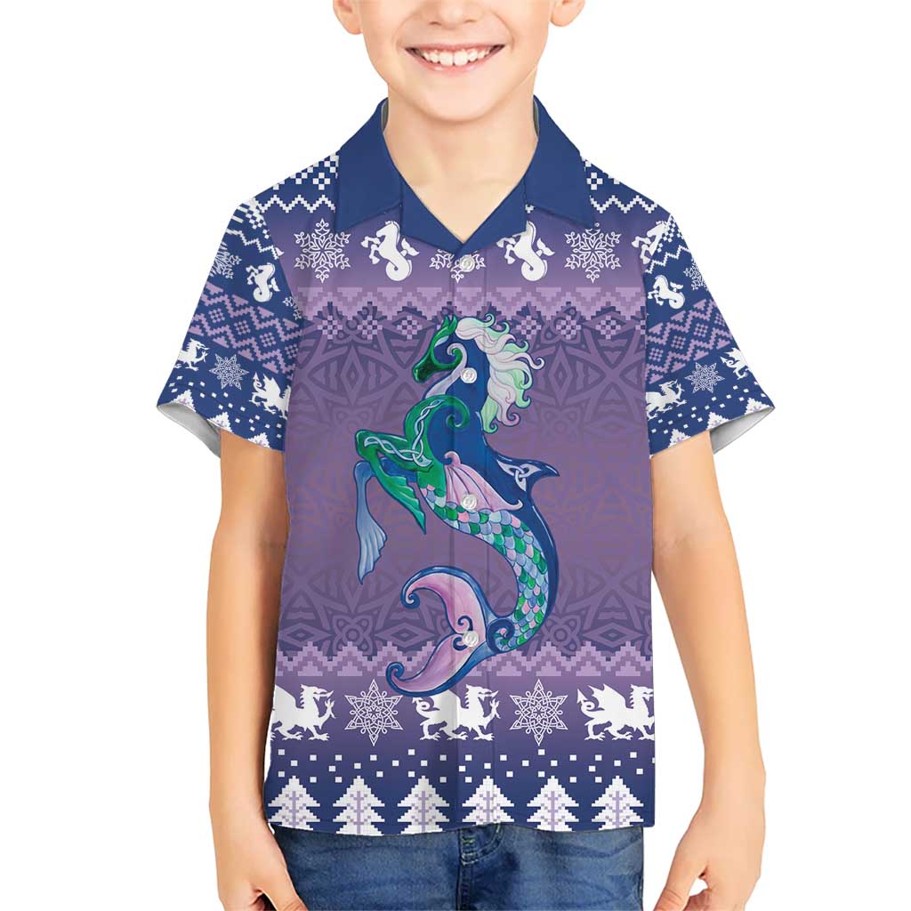 Carmarthenshire Wales Christmas Kid Hawaiian Shirt Heraldic Sea-Horse Celtic Design - Wonder Print Shop