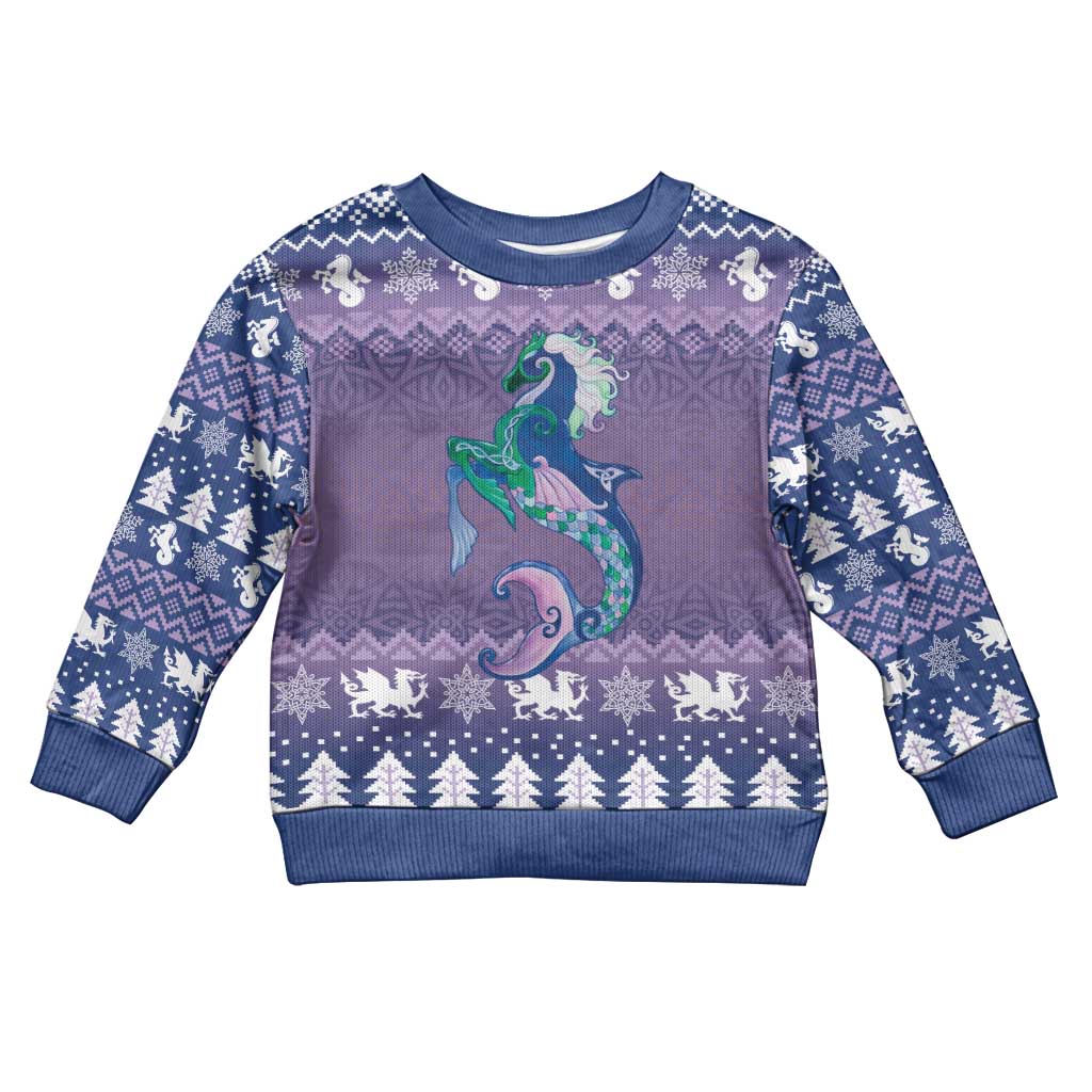 Carmarthenshire Wales Christmas Kid Ugly Christmas Sweater Heraldic Sea-Horse Celtic Design - Wonder Print Shop