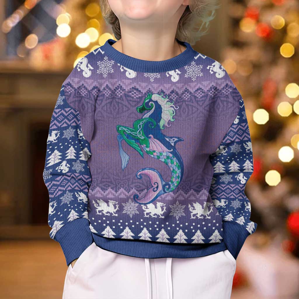 Carmarthenshire Wales Christmas Kid Ugly Christmas Sweater Heraldic Sea-Horse Celtic Design - Wonder Print Shop