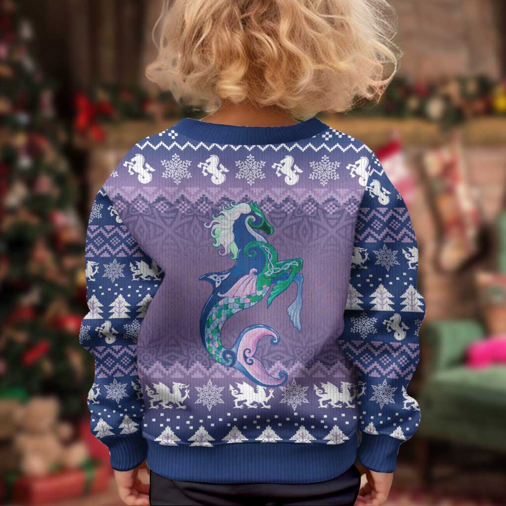 Carmarthenshire Wales Christmas Kid Ugly Christmas Sweater Heraldic Sea-Horse Celtic Design - Wonder Print Shop