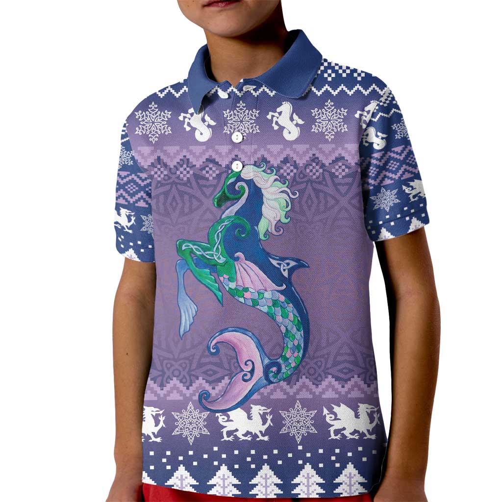 Carmarthenshire Wales Christmas Kid Polo Shirt Heraldic Sea-Horse Celtic Design - Wonder Print Shop