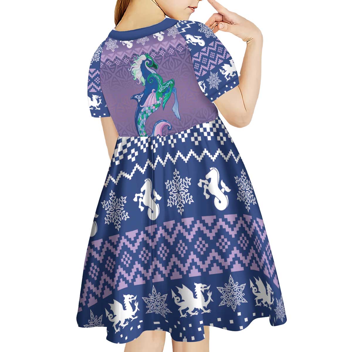 Carmarthenshire Wales Christmas Kid Short Sleeve Dress Heraldic Sea-Horse Celtic Design - Wonder Print Shop