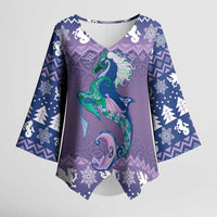 Carmarthenshire Wales Christmas Kimono Sleeve Blouse Heraldic Sea-Horse Celtic Design - Wonder Print Shop