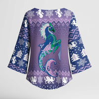 Carmarthenshire Wales Christmas Kimono Sleeve Blouse Heraldic Sea-Horse Celtic Design - Wonder Print Shop