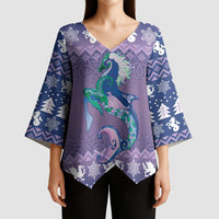 Carmarthenshire Wales Christmas Kimono Sleeve Blouse Heraldic Sea-Horse Celtic Design - Wonder Print Shop