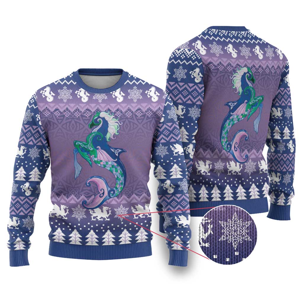 Carmarthenshire Wales Christmas Ugly Christmas Sweater Heraldic Sea-Horse Celtic Design - Wonder Print Shop