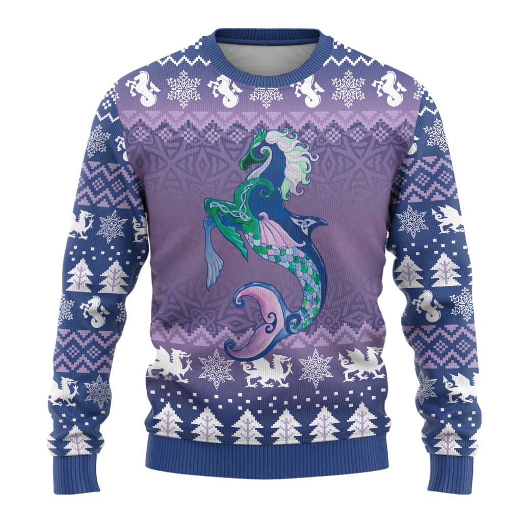 Carmarthenshire Wales Christmas Ugly Christmas Sweater Heraldic Sea-Horse Celtic Design - Wonder Print Shop