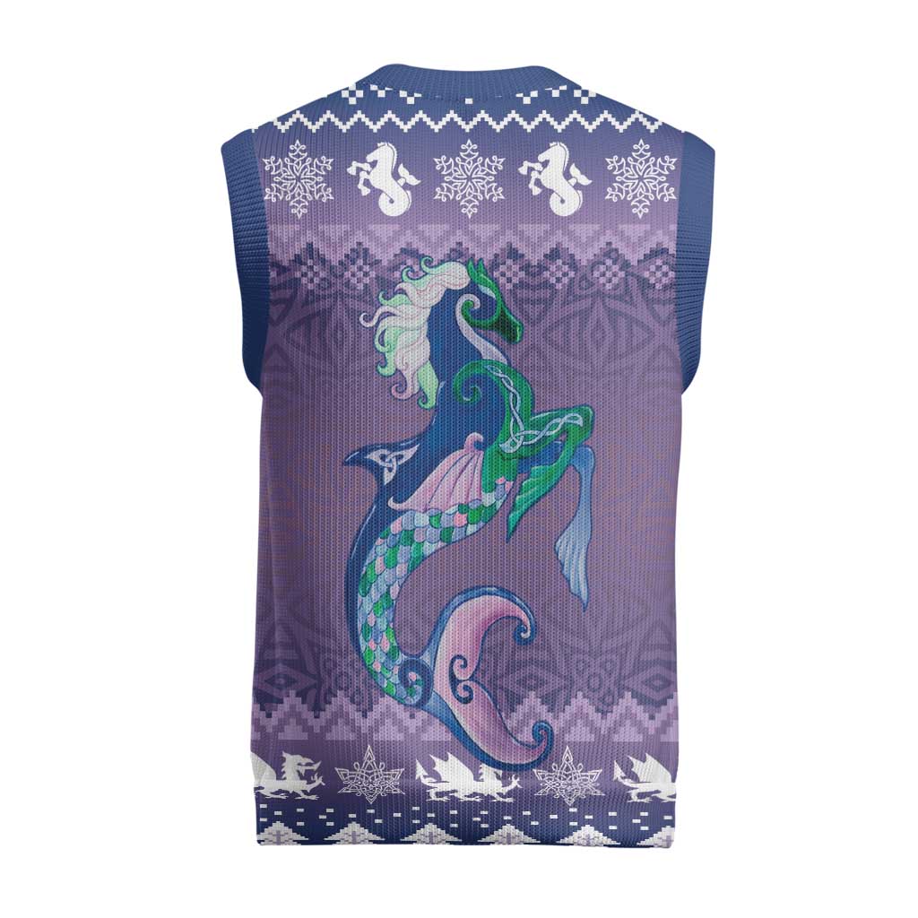 Carmarthenshire Wales Christmas Knitted V-Neck Vest Heraldic Sea-Horse Celtic Design - Wonder Print Shop