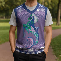 Carmarthenshire Wales Christmas Knitted V-Neck Vest Heraldic Sea-Horse Celtic Design - Wonder Print Shop