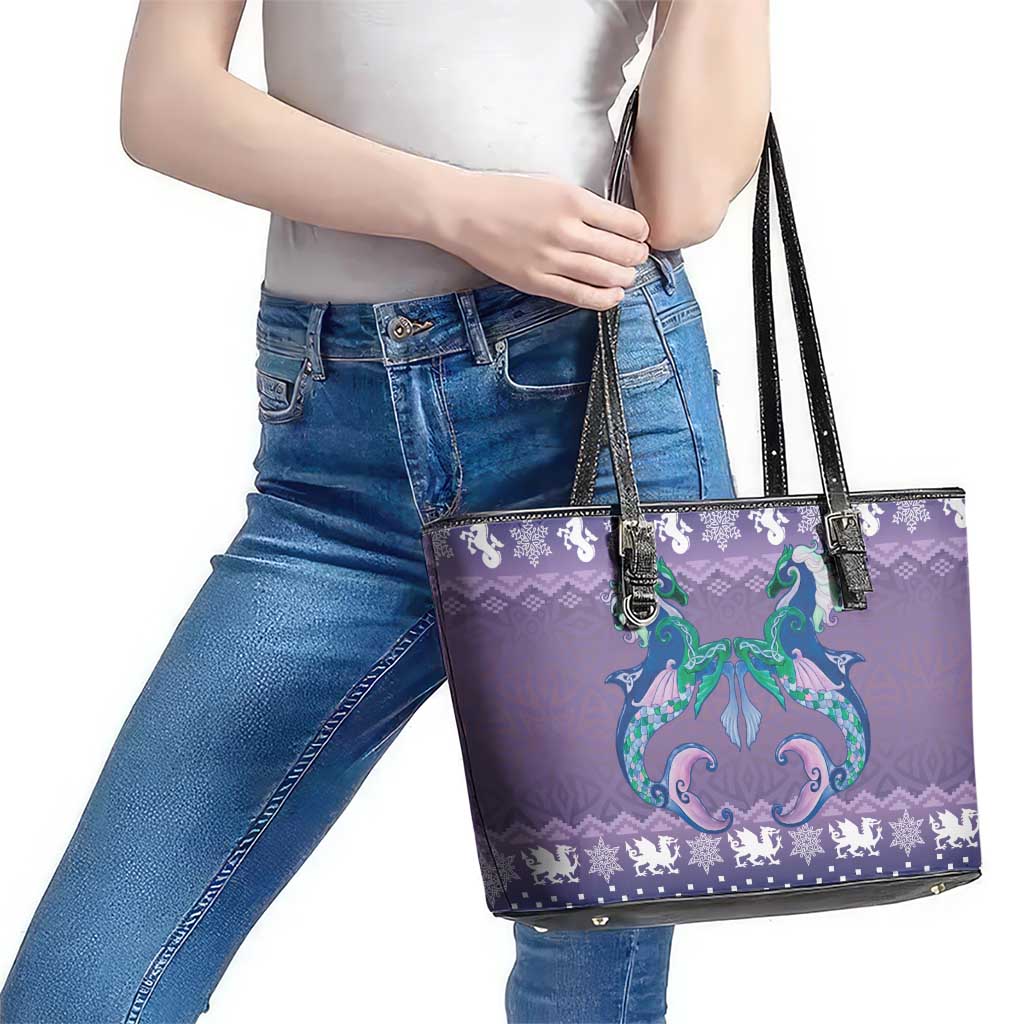Carmarthenshire Wales Christmas Leather Tote Bag Heraldic Sea-Horse Celtic Design - Wonder Print Shop