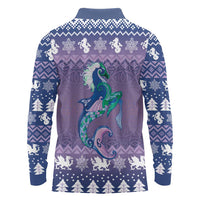 Carmarthenshire Wales Christmas Long Sleeve Polo Shirt Heraldic Sea-Horse Celtic Design - Wonder Print Shop