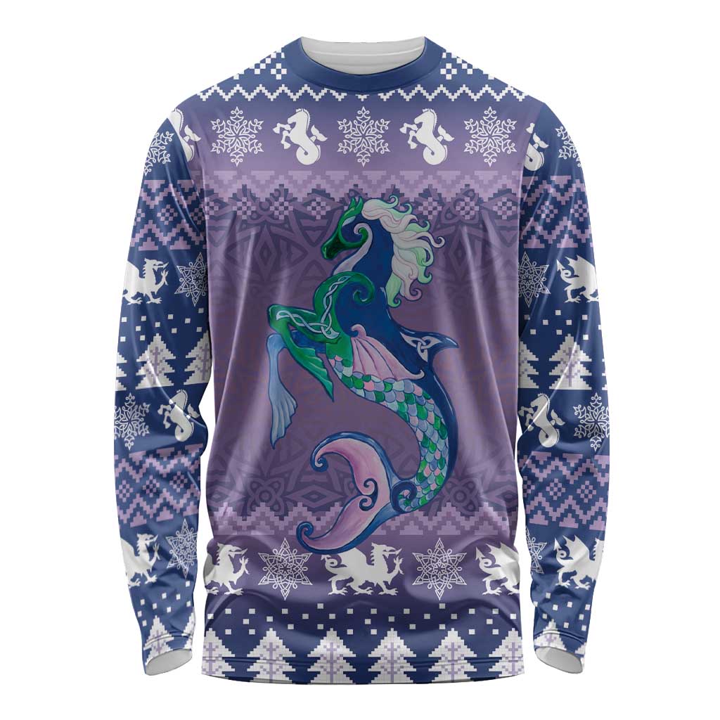 Carmarthenshire Wales Christmas Long Sleeve Shirt Heraldic Sea-Horse Celtic Design - Wonder Print Shop